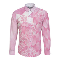 Scotland Rugby Custom Long Sleeve Button Shirt Go Scottish Thistle Pink Version - Wonder Print Shop