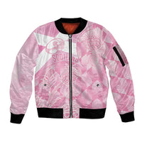 Scotland Rugby Custom Sleeve Zip Bomber Jacket Go Scottish Thistle Pink Version - Wonder Print Shop