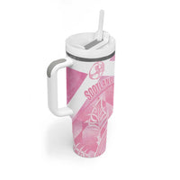 Scotland Rugby Custom Tumbler With Handle Go Scottish Thistle Pink Version - Wonder Print Shop