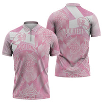 Scotland Rugby Custom Zipper Polo Shirt Go Scottish Thistle Pink Version - Wonder Print Shop