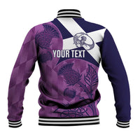 Scotland Rugby Custom Baseball Jacket Go Scottish Thistle Purple Version - Wonder Print Shop