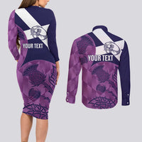 Scotland Rugby Custom Couples Matching Long Sleeve Bodycon Dress and Long Sleeve Button Shirt Go Scottish Thistle Purple Version - Wonder Print Shop
