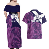 Scotland Rugby Custom Couples Matching Off Shoulder Maxi Dress and Hawaiian Shirt Go Scottish Thistle Purple Version - Wonder Print Shop