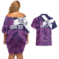 Scotland Rugby Custom Couples Matching Off Shoulder Short Dress and Hawaiian Shirt Go Scottish Thistle Purple Version - Wonder Print Shop