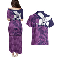 Scotland Rugby Custom Couples Matching Puletasi and Hawaiian Shirt Go Scottish Thistle Purple Version - Wonder Print Shop