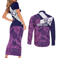 Scotland Rugby Custom Couples Matching Short Sleeve Bodycon Dress and Long Sleeve Button Shirt Go Scottish Thistle Purple Version - Wonder Print Shop