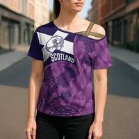 Scotland Rugby Custom Cross Shoulder Shirt Go Scottish Thistle Purple Version - Wonder Print Shop