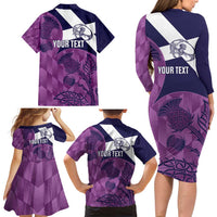 Scotland Rugby Custom Family Matching Long Sleeve Bodycon Dress and Hawaiian Shirt Go Scottish Thistle Purple Version - Wonder Print Shop