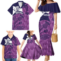 Scotland Rugby Custom Family Matching Mermaid Dress and Hawaiian Shirt Go Scottish Thistle Purple Version - Wonder Print Shop