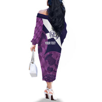 Scotland Rugby Custom Family Matching Off The Shoulder Long Sleeve Dress and Hawaiian Shirt Go Scottish Thistle Purple Version - Wonder Print Shop