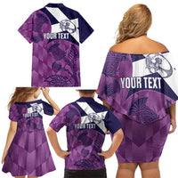 Scotland Rugby Custom Family Matching Off Shoulder Short Dress and Hawaiian Shirt Go Scottish Thistle Purple Version - Wonder Print Shop