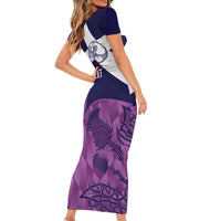 Scotland Rugby Custom Family Matching Short Sleeve Bodycon Dress and Hawaiian Shirt Go Scottish Thistle Purple Version - Wonder Print Shop