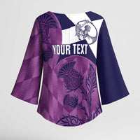Scotland Rugby Custom Kimono Sleeve Blouse Go Scottish Thistle Purple Version - Wonder Print Shop