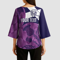 Scotland Rugby Custom Kimono Sleeve Blouse Go Scottish Thistle Purple Version - Wonder Print Shop