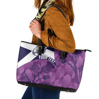 Scotland Rugby Custom Leather Tote Bag Go Scottish Thistle Purple Version - Wonder Print Shop