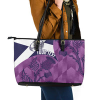 Scotland Rugby Custom Leather Tote Bag Go Scottish Thistle Purple Version - Wonder Print Shop