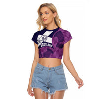 Scotland Rugby Custom Raglan Cropped T Shirt Go Scottish Thistle Purple Version - Wonder Print Shop