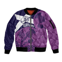Scotland Rugby Custom Sleeve Zip Bomber Jacket Go Scottish Thistle Purple Version - Wonder Print Shop