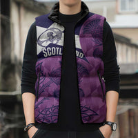 Scotland Rugby Custom Sleeveless Puffer Jacket Go Scottish Thistle Purple Version - Wonder Print Shop