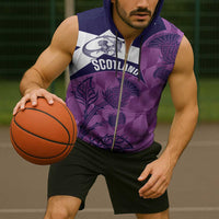 Scotland Rugby Custom Sleeveless Zip Hoodie Go Scottish Thistle Purple Version - Wonder Print Shop