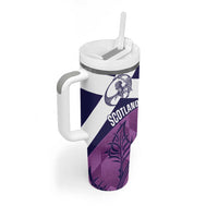 Scotland Rugby Custom Tumbler With Handle Go Scottish Thistle Purple Version - Wonder Print Shop