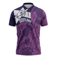 Scotland Rugby Custom Zipper Polo Shirt Go Scottish Thistle Purple Version - Wonder Print Shop