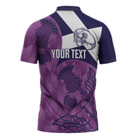 Scotland Rugby Custom Zipper Polo Shirt Go Scottish Thistle Purple Version - Wonder Print Shop