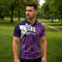 Scotland Rugby Custom Zipper Polo Shirt Go Scottish Thistle Purple Version - Wonder Print Shop