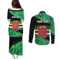 Persionalized Dominica 1978 Couples Matching Puletasi and Long Sleeve Button Shirt Dominik Independence Anniversary Grunge Style - Wonder Print Shop