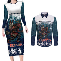 Gruss vom Krampus Christmas Couples Matching Long Sleeve Bodycon Dress and Long Sleeve Button Shirt Creepy Xmas Devil - Wonder Print Shop