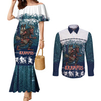 Gruss vom Krampus Christmas Couples Matching Mermaid Dress and Long Sleeve Button Shirt Creepy Xmas Devil - Wonder Print Shop