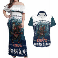 Gruss vom Krampus Christmas Couples Matching Off Shoulder Maxi Dress and Hawaiian Shirt Creepy Xmas Devil - Wonder Print Shop