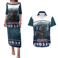 Gruss vom Krampus Christmas Couples Matching Puletasi and Hawaiian Shirt Creepy Xmas Devil - Wonder Print Shop