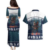 Gruss vom Krampus Christmas Couples Matching Puletasi and Hawaiian Shirt Creepy Xmas Devil - Wonder Print Shop