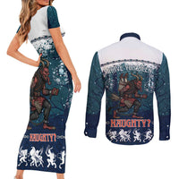 Gruss vom Krampus Christmas Couples Matching Short Sleeve Bodycon Dress and Long Sleeve Button Shirt Creepy Xmas Devil - Wonder Print Shop