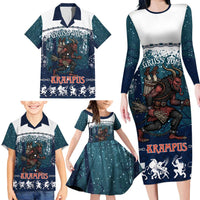 Gruss vom Krampus Christmas Family Matching Long Sleeve Bodycon Dress and Hawaiian Shirt Creepy Xmas Devil - Wonder Print Shop