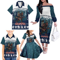 Gruss vom Krampus Christmas Family Matching Off The Shoulder Long Sleeve Dress and Hawaiian Shirt Creepy Xmas Devil - Wonder Print Shop