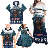 Gruss vom Krampus Christmas Family Matching Off Shoulder Maxi Dress and Hawaiian Shirt Creepy Xmas Devil - Wonder Print Shop