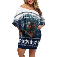Gruss vom Krampus Christmas Family Matching Off Shoulder Short Dress and Hawaiian Shirt Creepy Xmas Devil - Wonder Print Shop