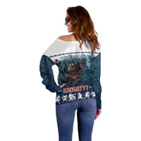 Gruss vom Krampus Christmas Off Shoulder Sweater Creepy Xmas Devil - Wonder Print Shop
