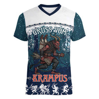 Gruss vom Krampus Christmas Women V-Neck T-Shirt Creepy Xmas Devil - Wonder Print Shop