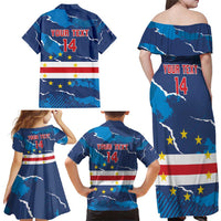 Custom Cape Verde Football Family Matching Off Shoulder Maxi Dress and Hawaiian Shirt Go Blue Sharks - Mascot Version - Wonder Print Shop