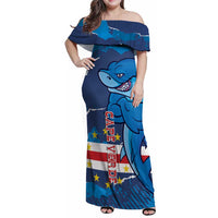 Custom Cape Verde Football Family Matching Off Shoulder Maxi Dress and Hawaiian Shirt Go Blue Sharks - Mascot Version - Wonder Print Shop