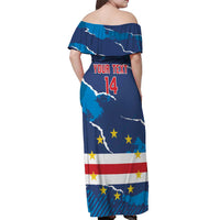 Custom Cape Verde Football Off Shoulder Maxi Dress Go Blue Sharks - Mascot Version - Wonder Print Shop