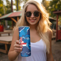 Custom Cape Verde Football Skinny Tumbler Go Blue Sharks - Mascot Version - Wonder Print Shop