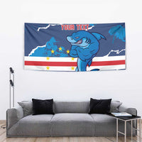 Custom Cape Verde Football Tapestry Go Blue Sharks - Mascot Version - Wonder Print Shop