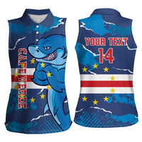 Custom Cape Verde Football Women Sleeveless Polo Shirt Go Blue Sharks - Mascot Version - Wonder Print Shop