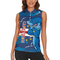 Custom Cape Verde Football Women Sleeveless Polo Shirt Go Blue Sharks - Mascot Version - Wonder Print Shop