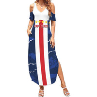 Custom Cape Verde Football Family Matching Summer Maxi Dress and Hawaiian Shirt Go Blue Sharks - Sporty Version - Wonder Print Shop