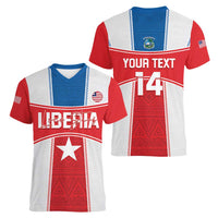 Custom Liberia Football Women V-Neck T-Shirt Go Lone Stars - Sporty Style - Wonder Print Shop